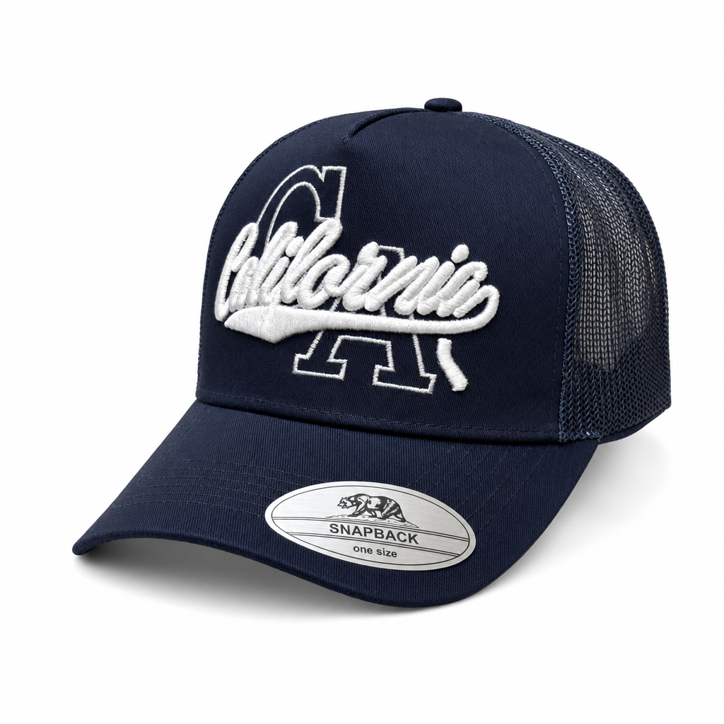 5 Panel Trucker Mesh Snapback Embroidered Cap ECM502 California in CALIFORNIA-NAVY-WHITE - Style ECM502 | Pro Cap
