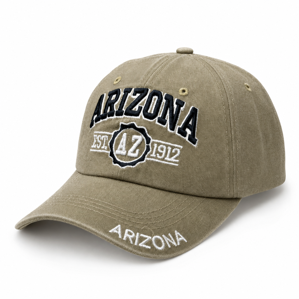6 Panel Washed Dad Hat Embroidered Cap #EDW6004 in ARIZONA-KHAKI-BLACK - Style EDW6004 | Pro Cap
