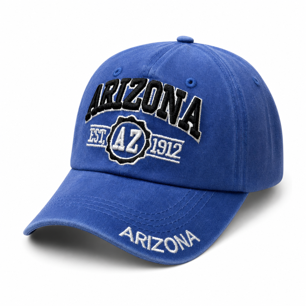 6 Panel Washed Dad Hat Embroidered Cap #EDW6004 in ARIZONA-ROYAL-BLACK - Style EDW6004 | Pro Cap