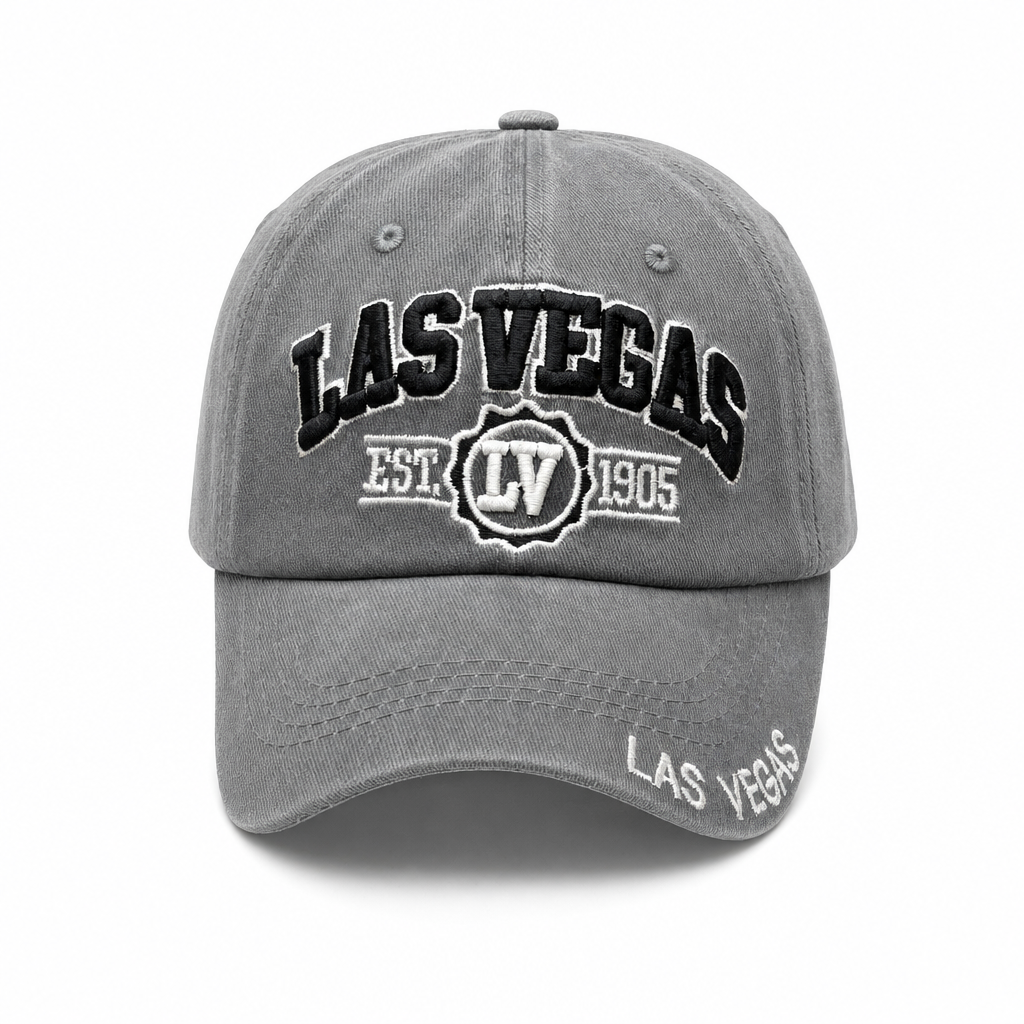 6 Panel Washed Dad Hat Embroidered Cap #EDW6004 in LAS-VEGAS-GREY-BLACK - Style EDW6004 | Pro Cap