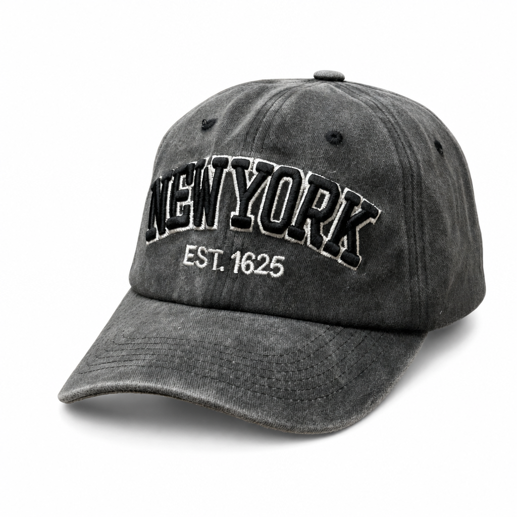 6 Panel Washed Dad Hat Embroidered Cap #EDW6004 in NEW-YORK-BLACK-BLACK - Style EDW6004 | Pro Cap