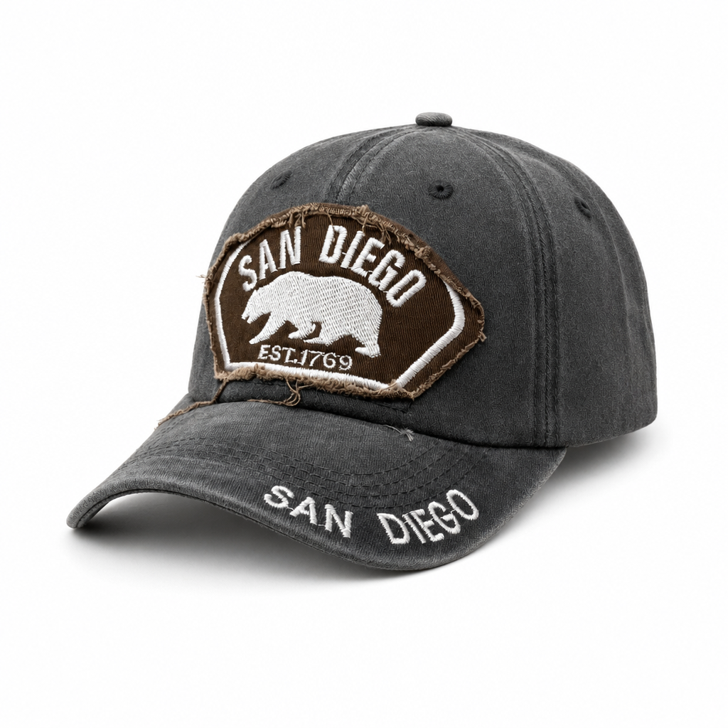 6 Panel Cotton Dad Hat with Cali Bear Patch Embroidery #EDW6005 in SANDIEGO-BLACK - Style EDW6005 | Pro Cap