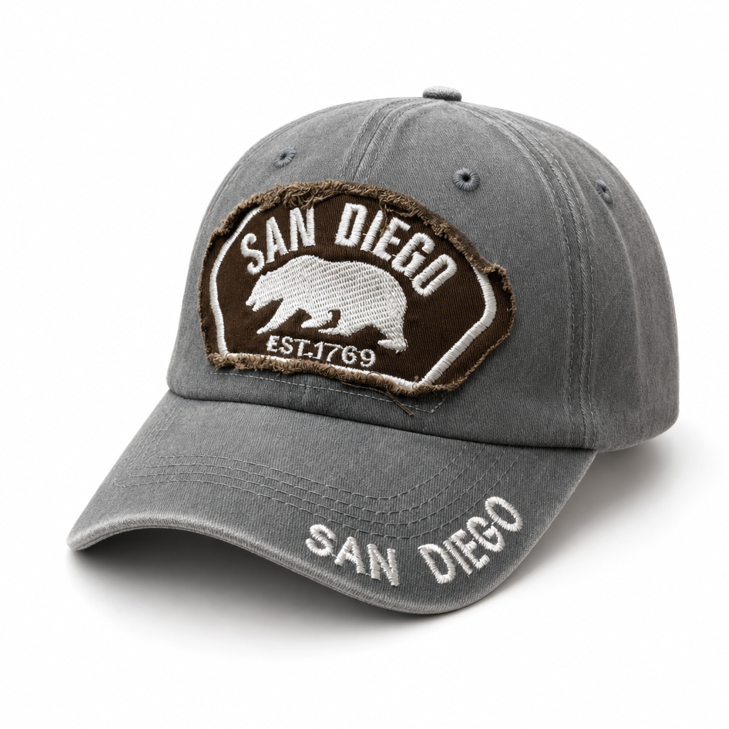 6 Panel Cotton Dad Hat with Cali Bear Patch Embroidery #EDW6005 in SANDIEGO-GREY - Style EDW6005 | Pro Cap