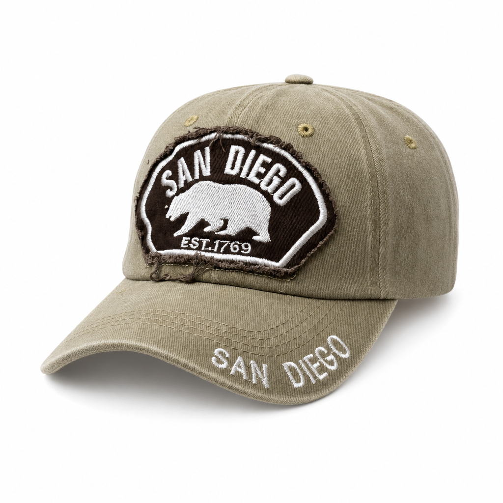 6 Panel Cotton Dad Hat with Cali Bear Patch Embroidery #EDW6005 in SANDIEGO-KHAKI - Style EDW6005 | Pro Cap