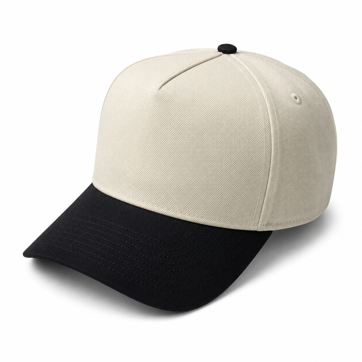 Cream / Black Academyfits H2020 5 panel curved bill premium plain adjustable snapback cap