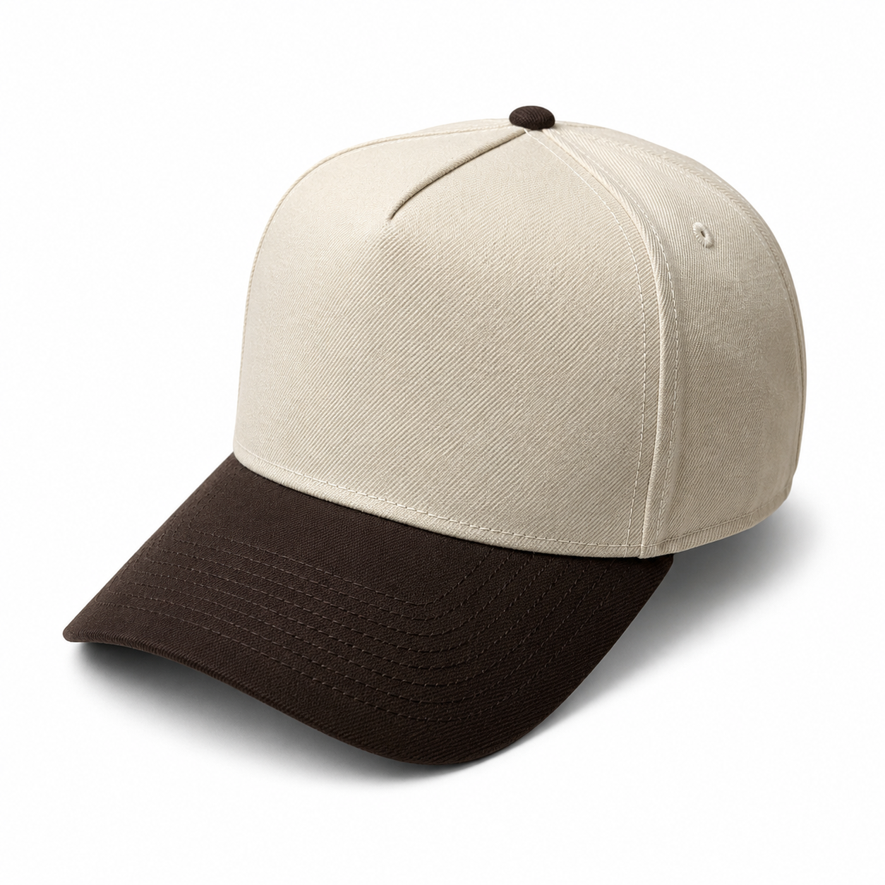 Cream / Brown Academyfits H2020 5 panel curved bill premium plain adjustable snapback cap