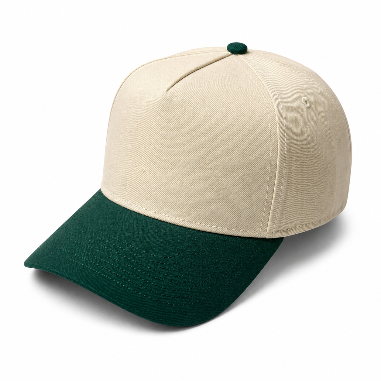 Cream / Dark Green Academyfits H2020 5 panel curved bill premium plain adjustable snapback cap